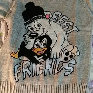 Grey sweater with bats friends logo